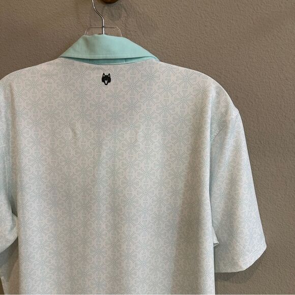 Greyson | M | Lions Tooth Pattern Short Sleeve Polo Shirt Arctic fox white teal - Picture 7 of 11